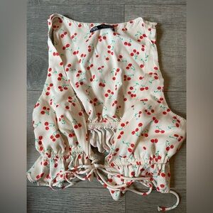 Zara Tie Front Cherry Crop Top